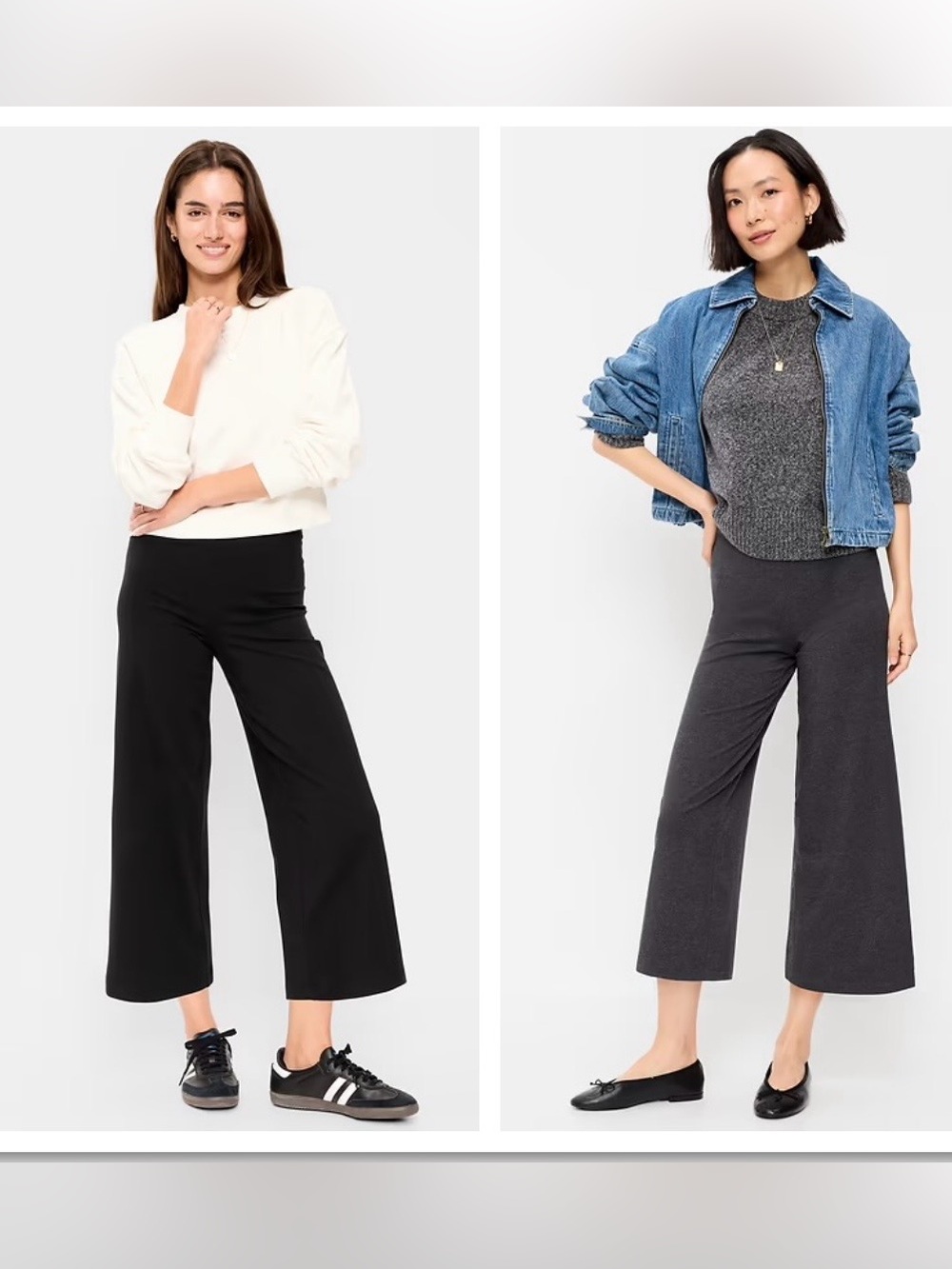 NWT! 2 Pair Comfort High Waist Wide-Leg Crop Pants - Black and Gray Size Small